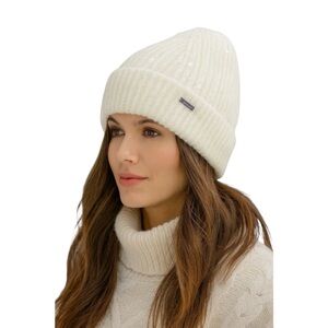 Steve Madden Sequin Ribbed Knit Cuffed Beanie Off White One Size New!